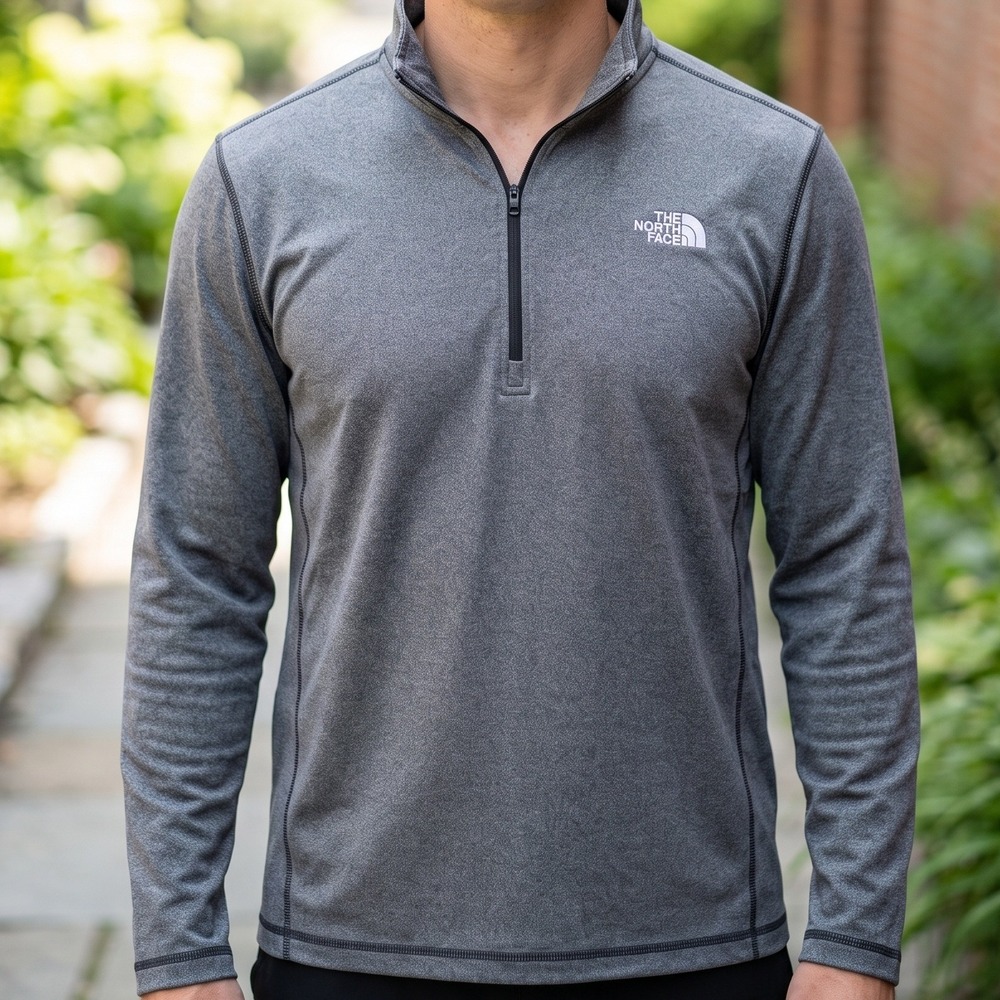 The North Face Mens Quarter Zip Pullover Heather Gray Performance Long Sleeve XL